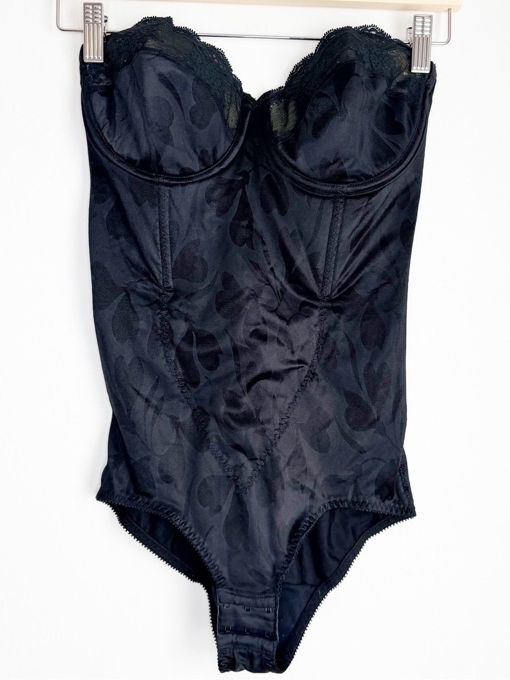 Vintage Flexees Black Lace-Trim Underwire Shaping Bodysuit